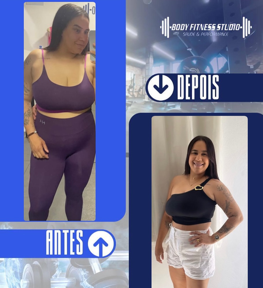 Resultado real de aluna do Body Fitness Studio — antes e depois